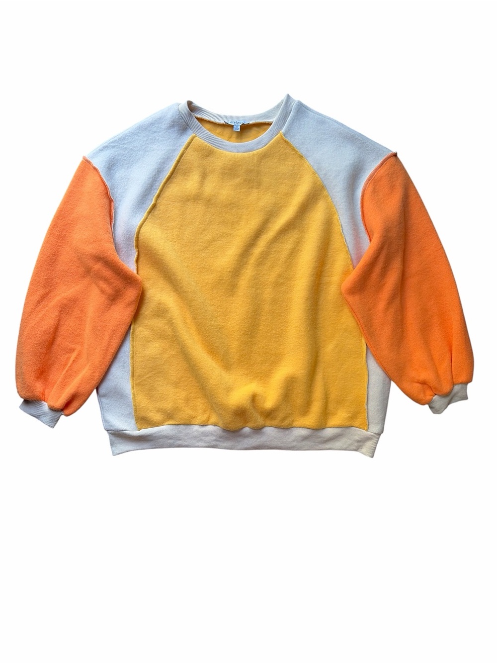 Polagram Reverse Fleece Colorblock Oversized Sweatshirt Medium NWOT Yellow Cream